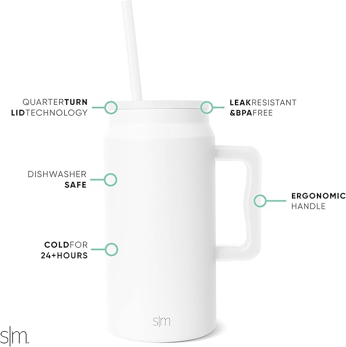 Simple Modern 50 oz Mug Tumbler with Handle and Straw Lid| Trek Collection & Tumbler with Handle and Straw Lid | Insulated Reusable Stainless Steel Water Bottle Travel Mug Iced Coffee Cup | 40oz