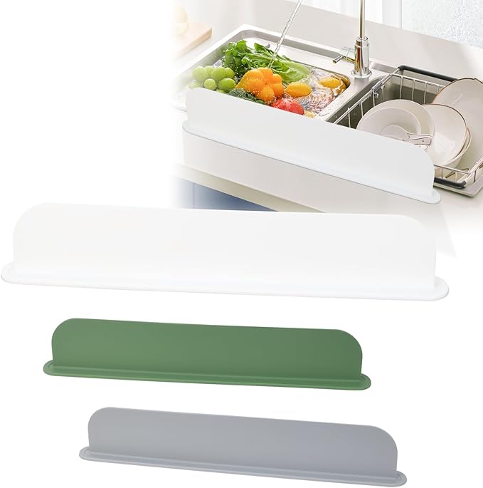 Silicone Sink Splash Guard – Extra-Long 19.3" Water Protector for Kitchen & Bathroom, No-Slip, Heat-Resistant, Dishwasher Safe (19.3 * 3.3 * 2in) (White)