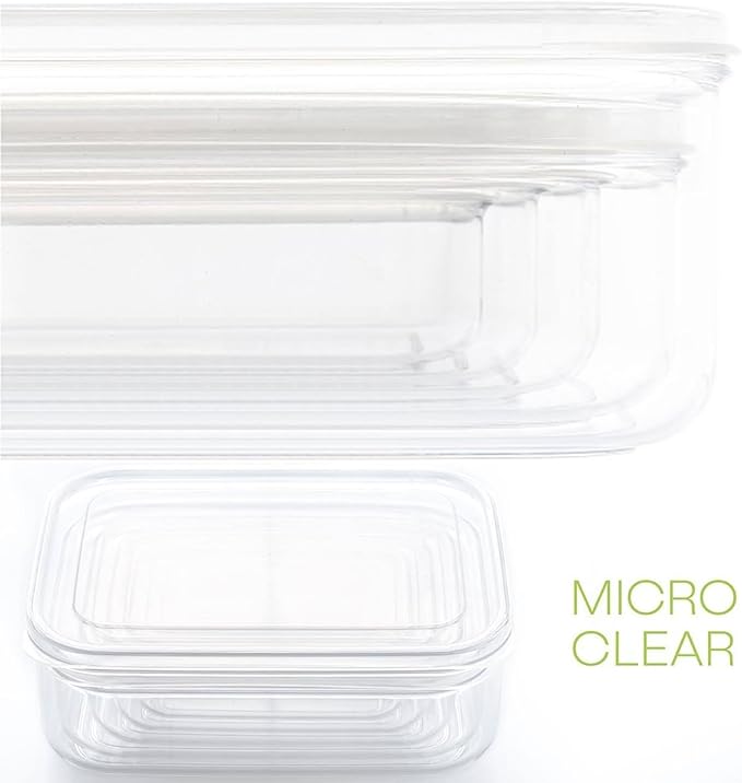 Lustroware Micro Clear Transparent Food Storage Containers with Lids – BPA-Free, Shatterproof, Dishwasher & Microwave Safe, 13oz Stackable Refrigerator Organizer Bins, Made in Japan, Set of 12