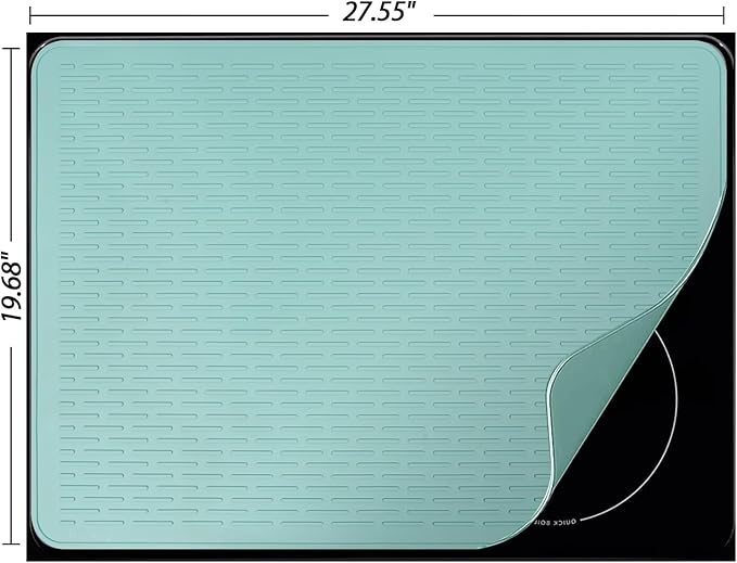 YUHFERA Stove Top Cover for Electric Stove - Silicone Stove Mat for Glass Top, Glass Cooktop Protector, XL Dish Drying Mats For Kitchen,Oven Covers for Electric Stove (Aqua,28 x 20)