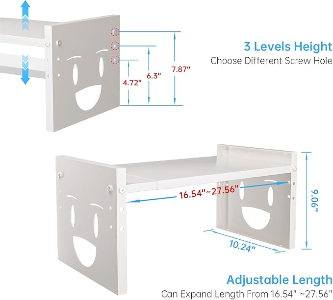 Fun-Face Expandable Cabinet Shelf Organizer,Adjustable Height & Width, Stackable Metal Storage Rack,Kitchen Spice Rack, Pantry Shelf, Countertops (2, White)