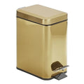 mDesign Slim Metal Rectangle 0.8 Gallon Trash Can with Step Pedal, Easy-Close Lid, Removable Liner - Narrow Wastebasket Garbage Container Bin for Bathroom, Bedroom, Kitchen, Office - Soft Brass