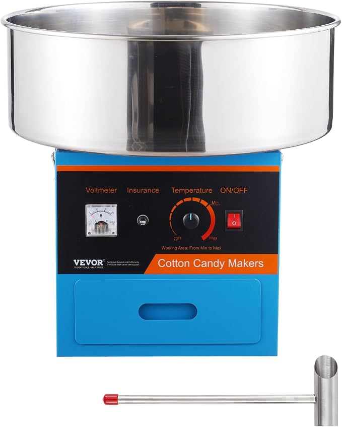 VEVOR Electric Cotton Candy Machine, 1000W Candy Floss Maker, Commercial Cotton Candy Machine with Stainless Steel Bowl, Sugar Scoop, and Drawer, Perfect for Home Kids Birthday, Family Party, Blue