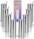 8 Pack 20 Oz Straight Skinny Tumblers, Individually Gift Boxed Stainless Steel Slim Skinny Tumbler Set Bulk, 20 Oz Insulated Slim Thin Travel Tumbler Cup for Diy, Silver