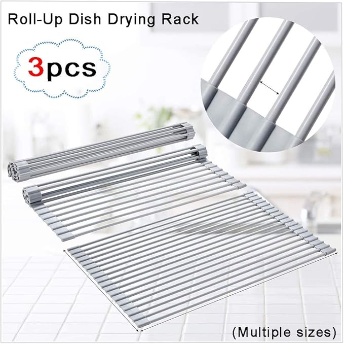 Stainless Steel Roll Up Dish Drying Rack Drying Dish Rack Dish DrainerFree Over The Sink Dish Drying Rack Foldable 3pcs(23 * 33cm)