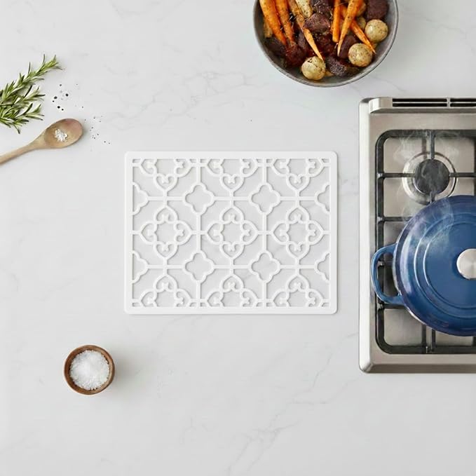 GASARÉ, Extra Large, Thick, Silicone Trivet for Hot Dishes, Pots, and Pans, Heat Resistant Mat for Countertop, Hot Pad for Kitchen, Easy to Clean, 16 x 12 x 3/8 Inches, White