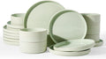 Famiware Star 18-Piece Stoneware Dinnerware Set for 6 – Green, Ceramic Ribbed Plates and Bowls – Modern Rustic Dishes, Everyday & Formal Use – Chip & Scratch Resistant, Microwave & Dishwasher Safe