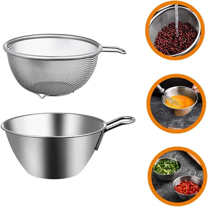 Zerodeko Colander Set with Handle 7.08 Inch Rice Washing Bowl and Food Strainer for Kitchen Use Lightweight Basin for Fruit Cleaning and Microwave Heating