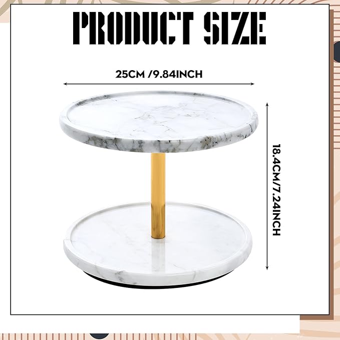 Colingmill 2-Tier Marble Lazy Susan, 10'' Circular Marble Stone Decorative Tray Organizer, Rotating Bathroom Turntable, Kitchen Spice Rack Organizer for Countertop Vanity Dresser Dining Table Pantry