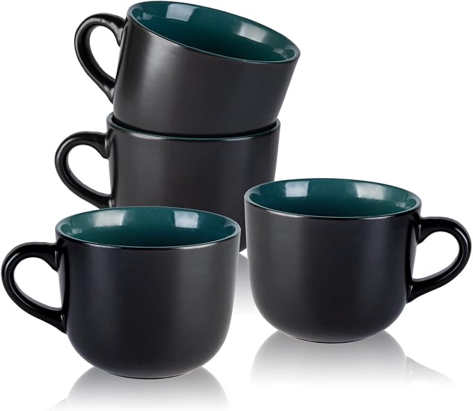 AmorArc 24 oz Soup Mugs with Handles, Jumbo Ceramic Bowls Mugs Set with handles for Coffee Cereal Cappuccino Snacks, Microwave&Dishwasher safe Soup Cups for Meal-Green