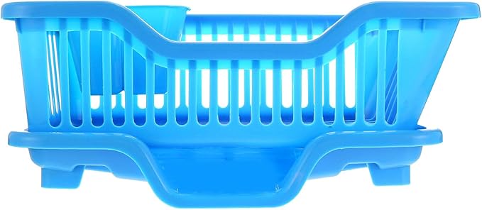 IMIKEYA Sink Dish Rack Drainer Plastic Dish Drying Draining Rack Over The Sink Kitchen Tableware Drying Basket with Cutlery Holder for Kitchen Counter Blue