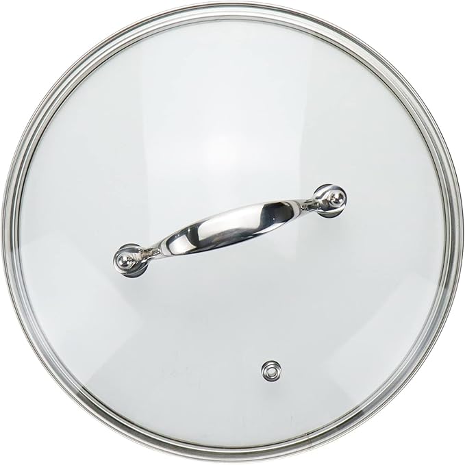 9 Inch Clear Glass Pot Lid for Frying Pan Replacement Cover Can Withstand 356°F (180℃) with Stainless Steel Arch Bridge Handle,Bright Silver