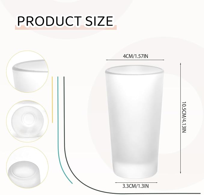 YOUKE OLA 36 Pack Sublimation Shot Glasses Cups with Heavy Base Frosted Sublimation Blanks Cute Shot Glass Tumbler Bulk for Heat Press, Personalized Gift, 3oz