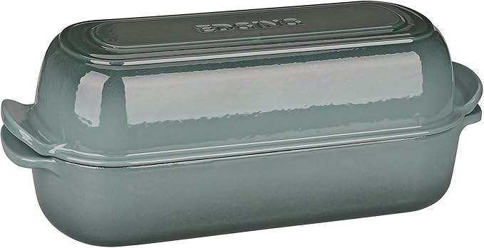 EDGING CASTING Enameled Cast Iron Loaf Pan with Lid, Bread pan, Dutch Oven Bread pan for Homemade Sourdough Bread Baking, 12.5x5.5 inch, 5qt, Slateblue