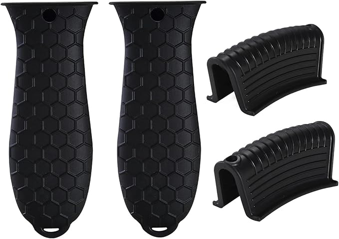 4 Pieces Silicone Hot Tool Holder Heat Resistant Potholder Cookware Handle Non Slip Rubber Pot Holders Handles Grip Covers for Cast Iron Skillet Silicone Cooking Kitchen Suits