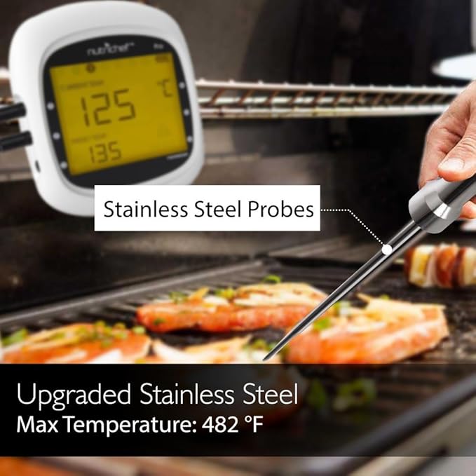 NutriChef Upgraded Barbecue Thermometer Temperature Probes - 2 Pcs Stainless Steel for NutriChef PWIRBBQ80 Bluetooth Wireless BBQ Digital Thermometer - Works w/ All Kinds of Meat - NutriChef