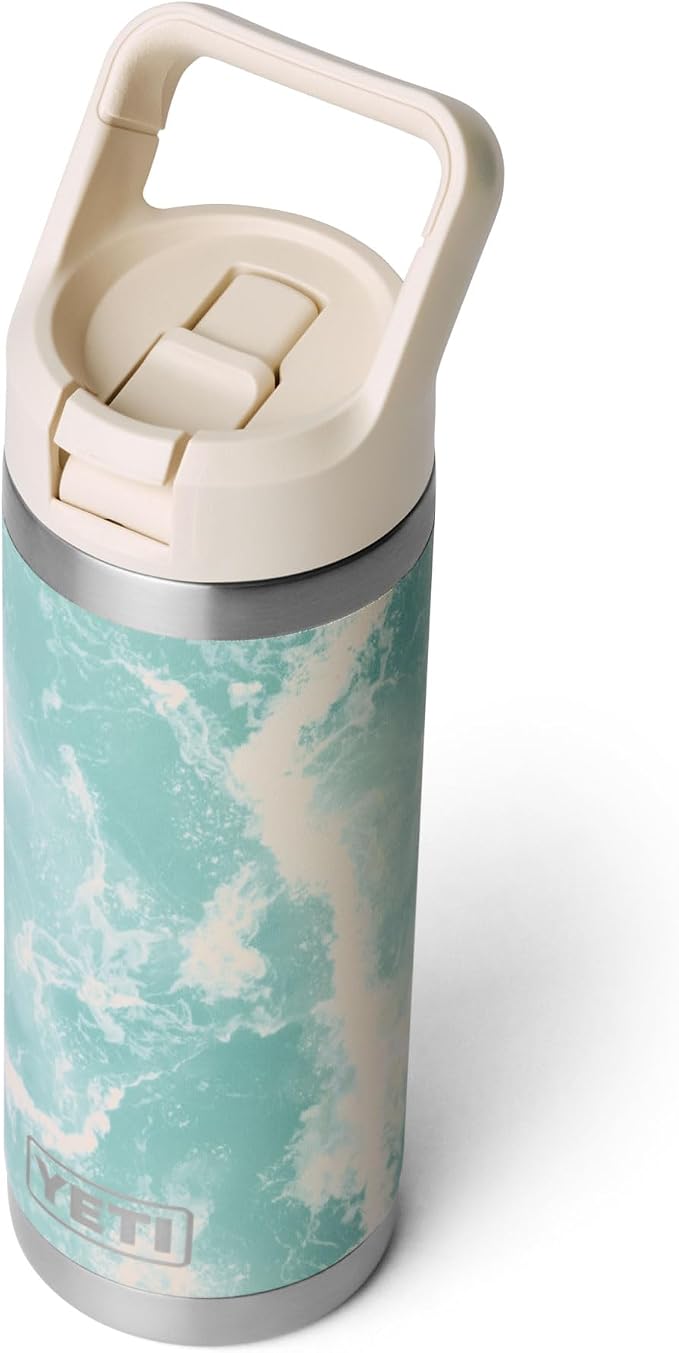 YETI Rambler 18 oz Bottle, Vacuum Insulated, Stainless Steel with Color Matching Straw Cap, Sea View