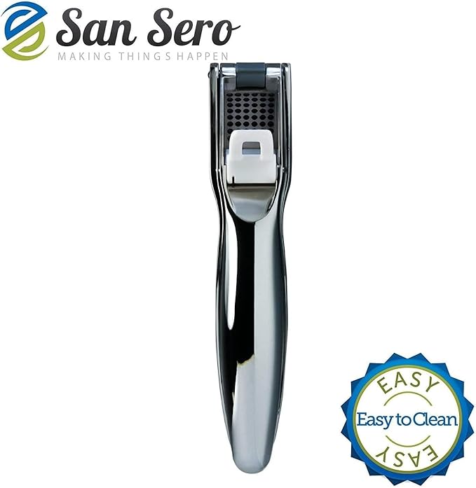 Japanese Garlic Press - Stainless Steel Garlic Press with Built-In Cleaning Tool - Garlic Mincer Spring Loaded Scraper- Kitchen Gadget Essentials - Peeler for Unpeeled Garlic Cloves - Dishwasher Safe
