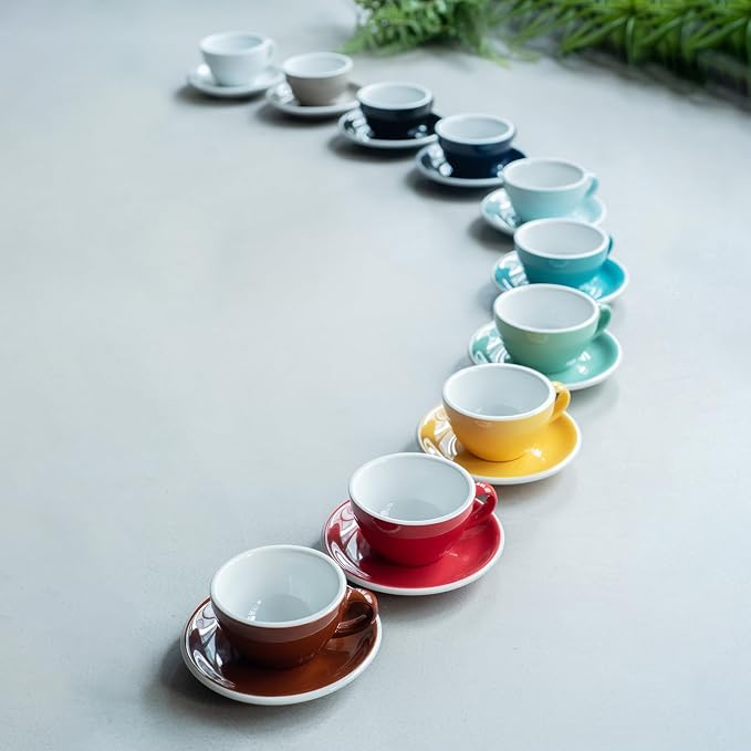 Loveramics Latte Art Mug with Saucer, 10 oz Ceramic Coffee cups with Round Bottom for Latte, Cappuccino, Tea, Espresso, Thick-walled Stoneware Cup Set for Barista - Regular Colours (Red, 10OZ)