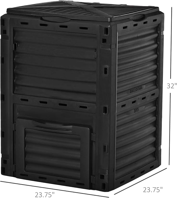 Outsunny Garden Compost Bin 80 Gallon Outdoor Large Capacity Composter Fast Create Fertile Soil Aerating Box, Easy Assembly, Black
