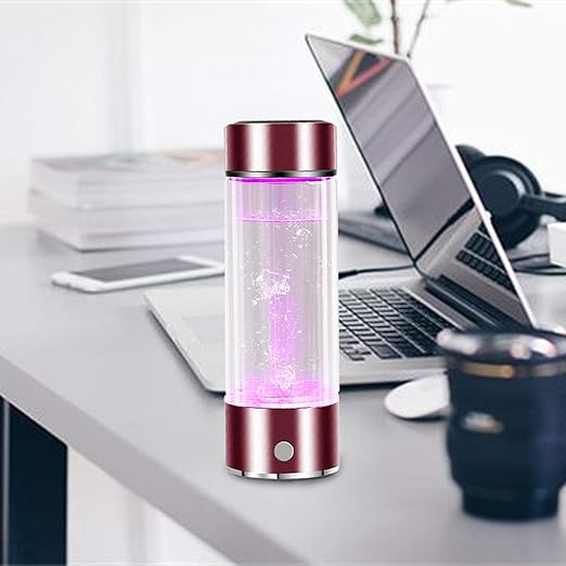 Hydrogen Rich Water Generator Ionizer Maker Cup Portable Cup Filter, 450ML Bottle PHHS Technology Ionizer, USB Rechargeable Anti Aging Antioxidant Glass Bottle (Pink & Purple)