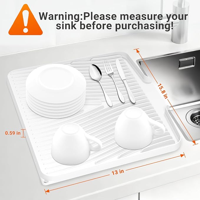 Silicone Dish Drying Mat for Kitchen Counter, Dish Drying Pad, Non-Slip Drain Pad with Built-in Drain, Heat Resistant Stone Drying Mat