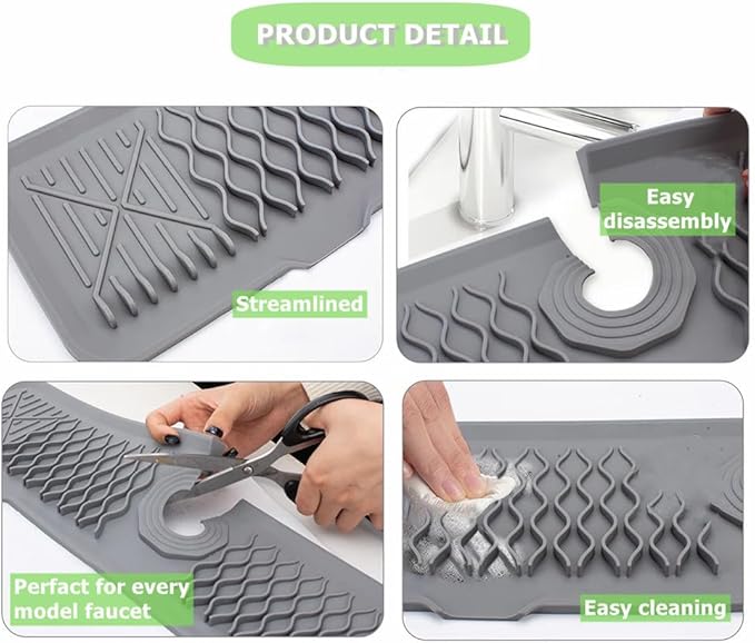 Sink Splash Guard, 2Pack Thickened Silicone Draining Mat for Kitchen Sink, Upgraded 14.5″+ 18″Faucet Mat, Bathroom Sink Mat, Soap Tray, Faucet Handle Drip Catcher Tray, Sink Sponge Holder