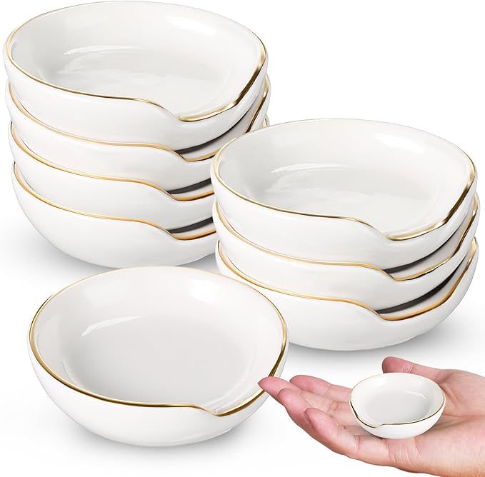 Boao 8 Pieces 2.7 Inches Mini Ceramic Spoon Rests, Kitchen Gold Rim Mini Cooking Spoon Holder for Stove Top Countertop, Teaspoon Rest, Coffee Stir Rest