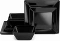 TP 12-Piece Melamine Dinnerware Sets, Plates and Bowls Dishes Set for 4, Break-Resistant & Non-Microwavable, Lightweight Square Dinner Plates, Black