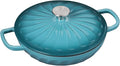 Enameled Cast Iron Dutch Oven, 3.8 Quart Dutch Oven Pot with Lid, Shallow Cast Iron Braiser with Handles, Oven Safe up to 500°F (BlueGreen)
