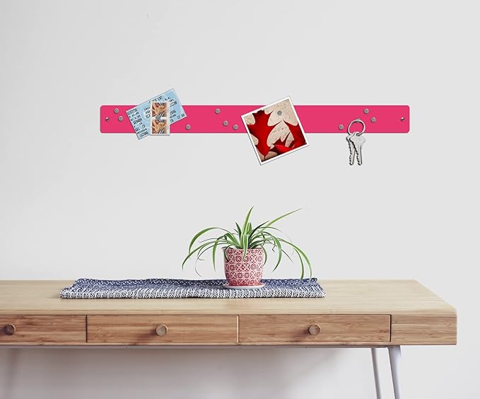 Three by Three Seattle Large Magnetic Strip Bulletin Board (3-Pack) – 28″ × 2.5″ Metal Magnetic Display Board with 12 Neodymium Magnets Each (Pink)