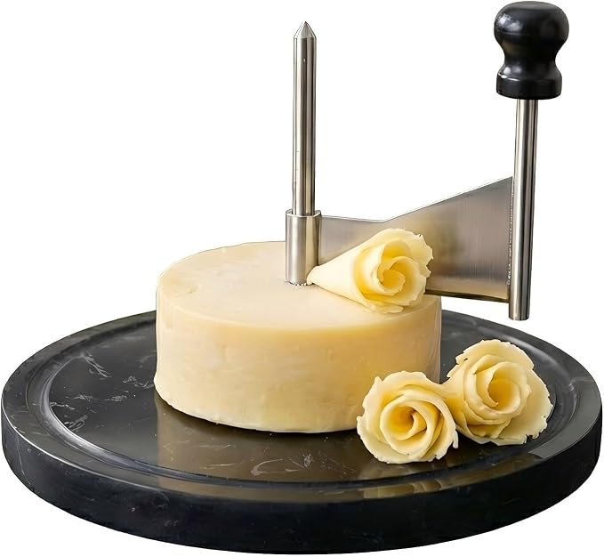Cheese Curler Wheel for SEMI Hard Cheese, Girolle Cheese Shaver Tool for Charcuterie Boards & Entertaining, Create Cheese Flowers from Tete de Moine & Petit Basque, Marble Base
