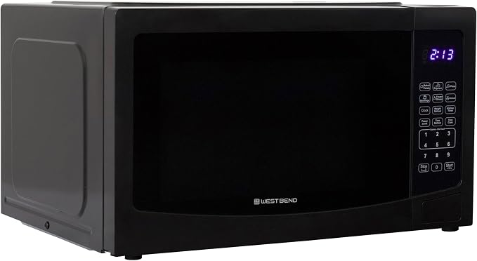 West Bend Microwave Oven 1000-Watts Compact with 6 Pre-Set Cooking Settings, Time and Weight Defrost, Electronic Control Panel and Glass Turntable, 1.1 Cu.Ft., Black