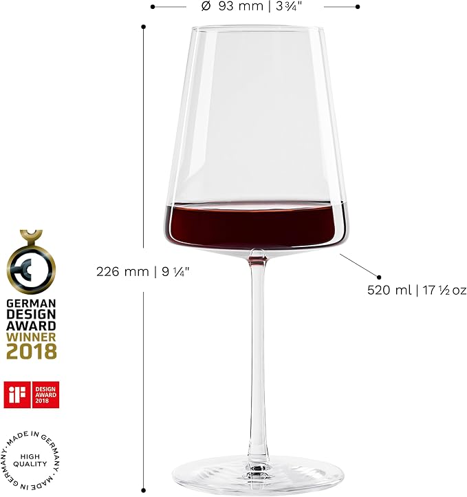 Stölzle Lausitz Red Wine Glasses Power Set of 4, 17 1/2 oz – Premium Glasses for Full-Bodied Wines – Modern Red Wine Glasses with Angular Design for Maximum Flavor – Dishwasher- & Break-Resistant