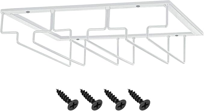 MOCOUM Wine Glass Rack, 3 Rows, White, Under Cabinet, Stemware Hanger, 1 Pack
