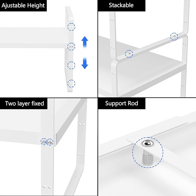 SANNO Expandable Kitchen Shelf Organizers, Cabinet Cupboard Storage Rack,Stackable Counter Shelf Organizer Space Riser Pantry Cupboard Storage Rack, White, 2 pack