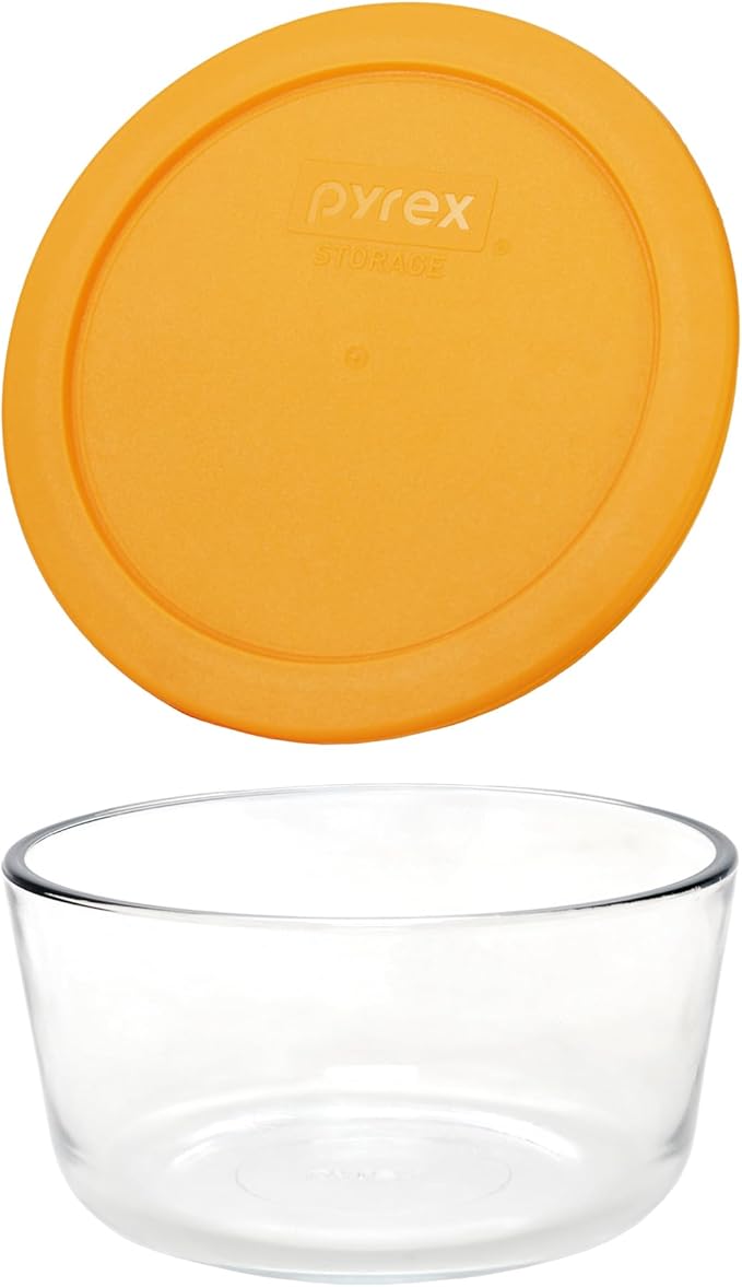 Pyrex 7201 4-Cup Glass Bowl & 7201-PC Lemondrop Yellow Lid (4-Pack) - Made in USA
