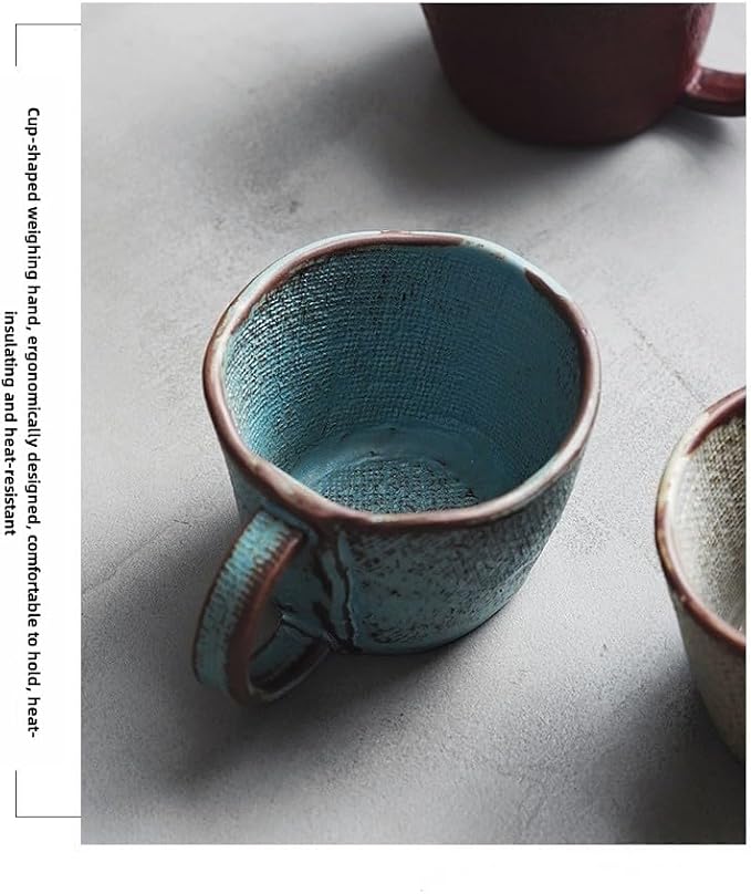 2-pcs handcrafted clay water cups, couple cups, household coffee, hot tea, oatmeal, milk cups (300ML, 7 * 10cm), office retro mugs, suitable for dishwasher, microwave, oven. (beige)