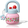 22 oz Tumbler with Straw and Carry Handle, Wide Mouth Insulated Stainless Steel Travel Water Bottle, Aesthetic Gingham Pink & Blue Water Flask for School, Vintage Cottagecore Gift for Girls