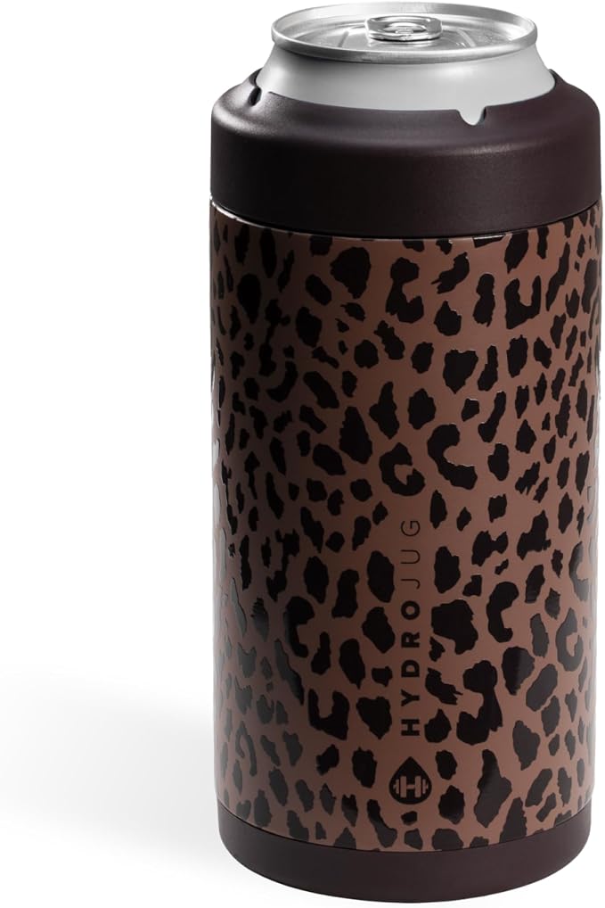 HydroJug Tall Can Cooler 16 oz, Stainless Steel Can Holder, Brown Leopard