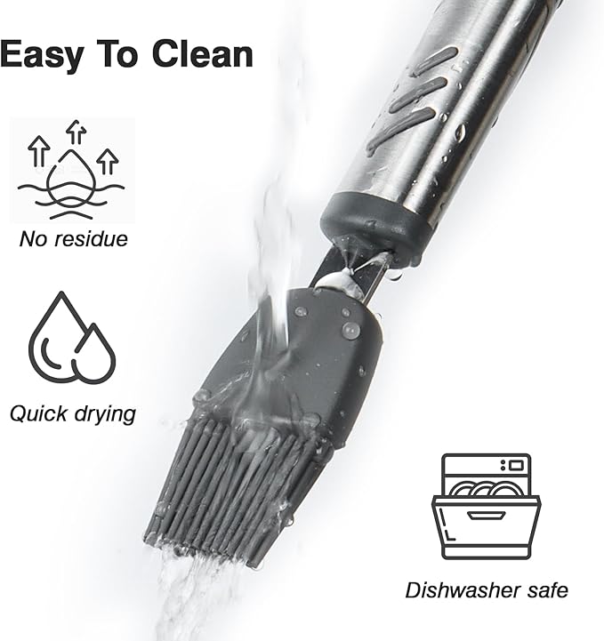 12.6" Stainless Steel Slotted Fish Spatula with Silicone Edge for Non-Stick Pan, 7.67 Inch Silicone Basting Pastry Brush For Baking, Dishwasher Safe