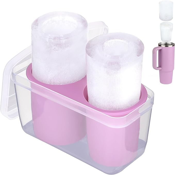 Ice Mold for Stanley Cup, Silicone Ice Cube Tray for Stanley Cup 30oz-40oz, Tumbler Ice Mold with Lid and Bin, Easy Release Cylinder Ice Cube Mold, 1 Pack, Lilac