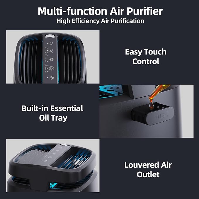 POMORON 4-in-1 Air Purifiers for Home, Air Ionizer Negative Ion Generator, True H13 Filter, UV, Covers 1250 Ft² 99.97% Removal Rate for Pollen Smoke Pet Dander Air Cleaner for Bedroom, MJ002H, Black
