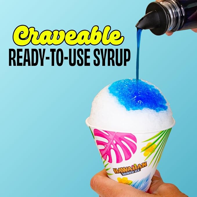 Hawaiian Shaved Ice Blue Cotton Candy Syrup - Nut Soy Dairy Free - Flavor Fluffy & Crunchy Snow Cones - Shelf Stable - Makes 8 Servings - 16 ounces