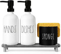 ALPIRIRAL Kitchen Soap Dispenser Set,16.9 fl oz Hand and Dish Soap Dispensers with Tray, Kitchen Soap Dispenser Set with Sponge Holder, Instant Dry Tray,Kitchen Decor(White&Black)