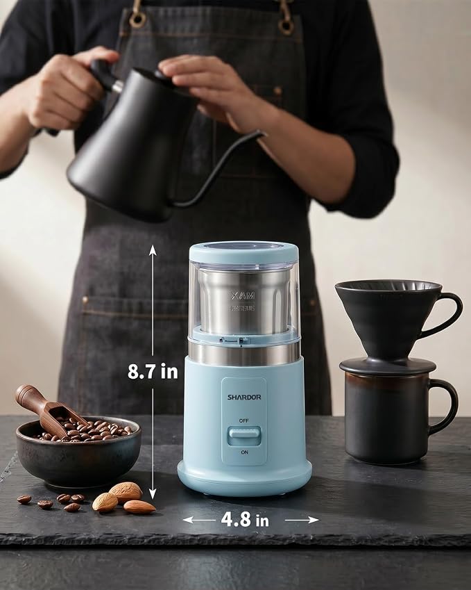 SHARDOR Quiet Coffee Grinder Electric, 70g Removable Bowl Spice Grinder for Coffee Beans, Seeds and Grains, Super Silent Grinding Mill with 60dB Low Noise, 2.5oz Capacity, Blue