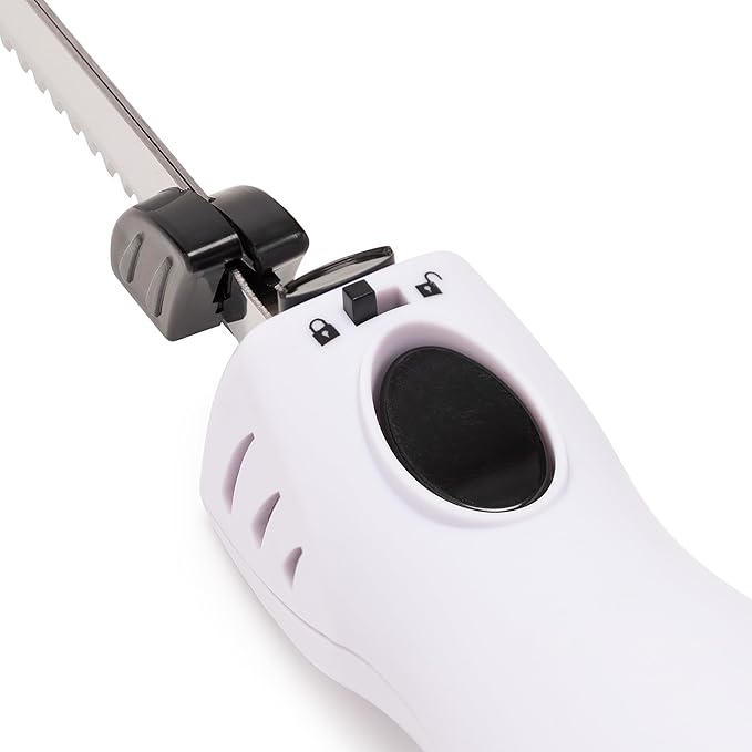 Rechargeable Electric Knife with 4 Serrated Blades and Safety Lock Trigger Release (Black))