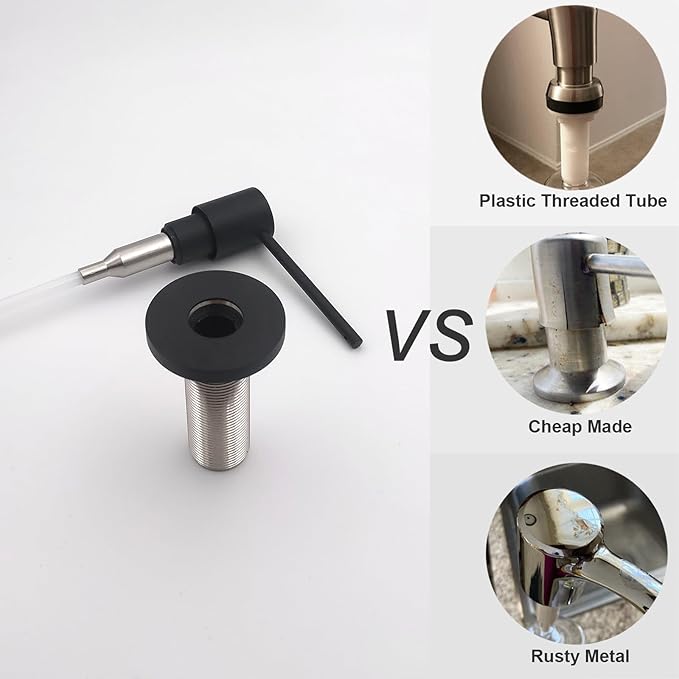 EADOT Matte Black All Brass Soap Dispenser for Kitchen Sink Countertop Sink Soap Dispenser 17 OZ Bottle Built in Refill from The Top with Long Spout