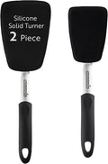 Restaurantware Comfy Grip Silicone Turner 1 Durable Cooking Turner - Stainless Steel Body Rubber Handle With Hole Black Silicone Flipper Spatula Tolerates Up To 446F Dishwashable