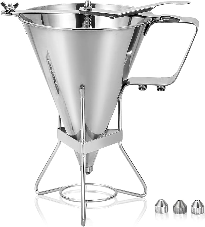 Large 60oz Stainless Steel Pancake Batter Dispenser with Stand and Tools, Great for Pancakes, Cupcake, Candle Wax Pourer, Durable, Leak-Free and Easy to Clean